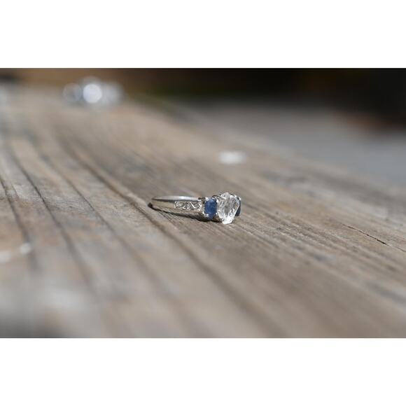 Engagement ring Burmese Sapphire and Lake County Diamond Sterling Silver - Picture 2 of 4